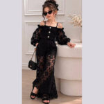 مدل لباس چهار تیکه دخترانه کراپ دانتل و شلوار دانتل و تاپ مازراتی و شورتک مازراتی